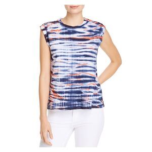 DOLAN Womens Navy Stretch Tie Dye Sleeveless Crew Neck T-Shirt XS